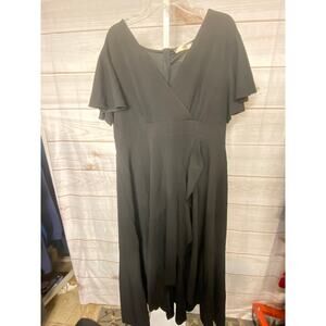 Brand New Women's Size 3XL Black Short Sleeve Faux Wrap Asymmetrical Hem Dress